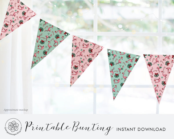 Christmas Flamingo Bunting - Printable Digital Download by Greengate Images