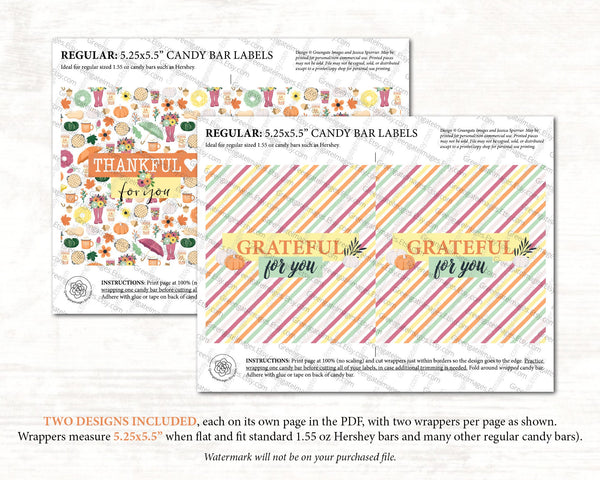 Thankful/Grateful Candy Bar Wrapper Duo - Printable Digital Download by Greengate Images