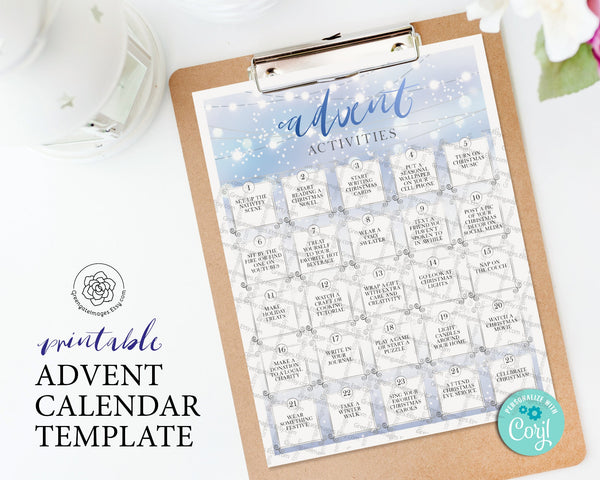 Advent Activities Calendar - Blue Winter - Printable Digital Download by Greengate Images