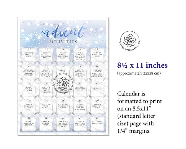 Advent Activities Calendar - Blue Winter - Printable Digital Download by Greengate Images