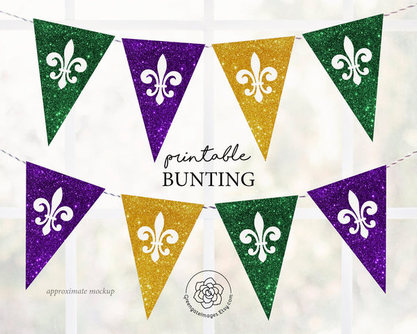 Mardi Gras Banner - Fleur-de-lis - Printable Digital Download by Greengate Images