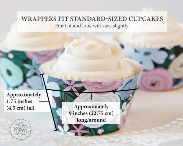 Winter Floral Cupcake Wrappers - Dark - Printable Digital Download by Greengate Images