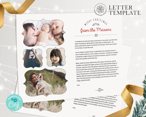 Christmas Letter Template - Simple Handdrawn - Printable Digital Download by Greengate Images