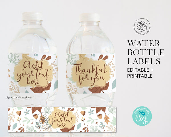 Fall/Thanksgiving Leaves Water Bottle Label - Printable Digital Download by Greengate Images