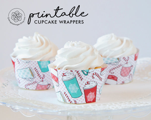 Hot Chocolate Cupcake Wrappers - Printable Digital Download by Greengate Images