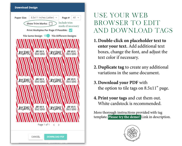 Candy Cane Striped Gift Tags - Red - Printable Digital Download by Greengate Images