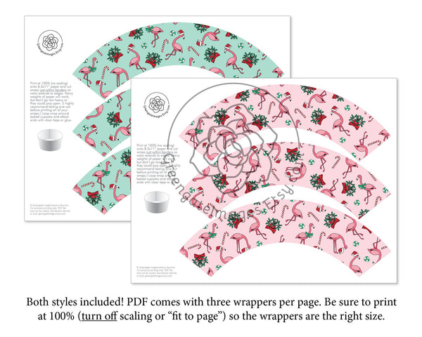 Christmas Flamingo Cupcake Wrappers - Printable Digital Download by Greengate Images