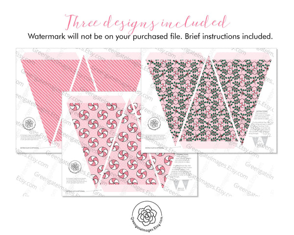 Pink Peppermint Christmas Bunting - Printable Digital Download by Greengate Images