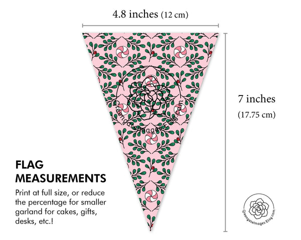 Pink Peppermint Christmas Bunting - Printable Digital Download by Greengate Images
