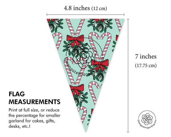 Candy Cane Heart Christmas Bunting - Printable Digital Download by Greengate Images