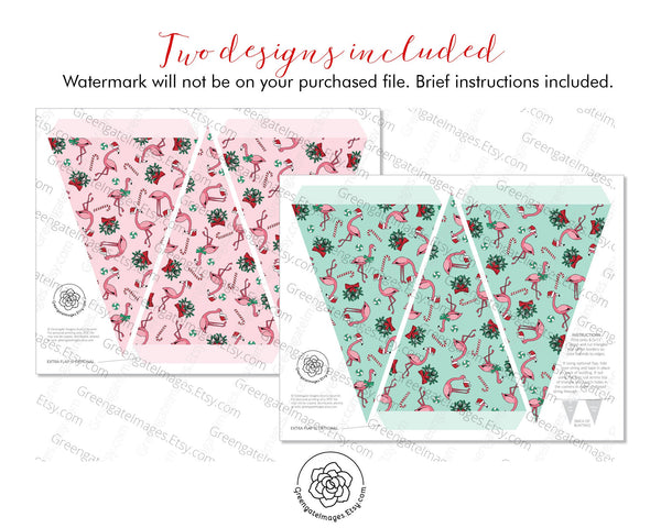 Christmas Flamingo Bunting - Printable Digital Download by Greengate Images