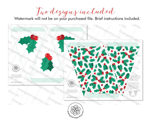 Holly Bunting - Printable Digital Download by Greengate Images
