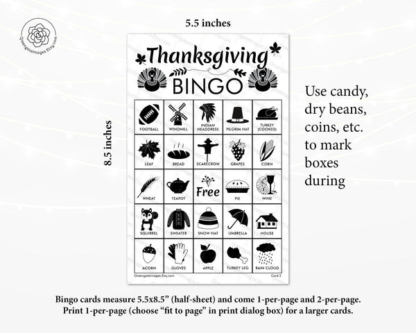 Thanksgiving Bingo - Black and White - Greengate Images