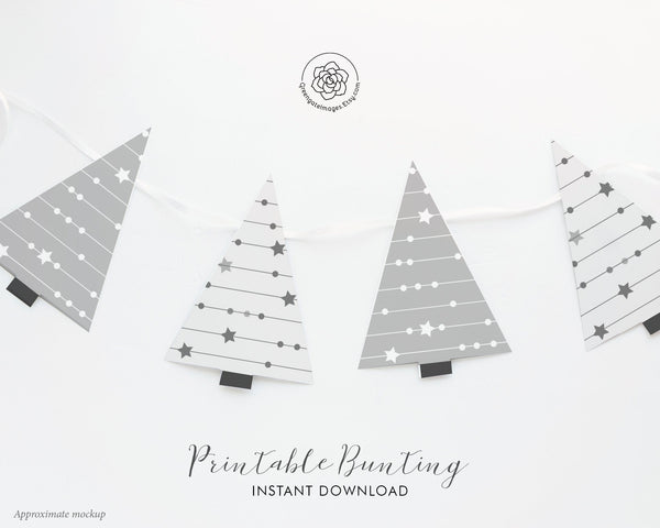 Christmas Tree Garland - Gray With Stars - Printable Digital Download by Greengate Images