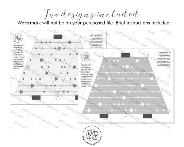 Christmas Tree Garland - Gray With Stars - Printable Digital Download by Greengate Images