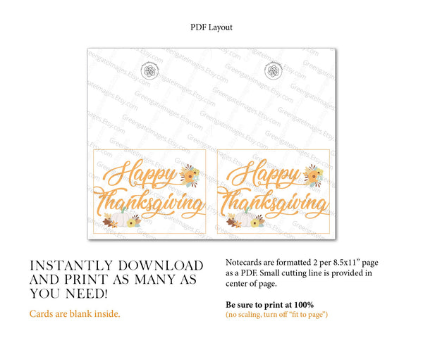 Pumpkins and Flowers Thanksgiving Card - Printable Digital Download by Greengate Images