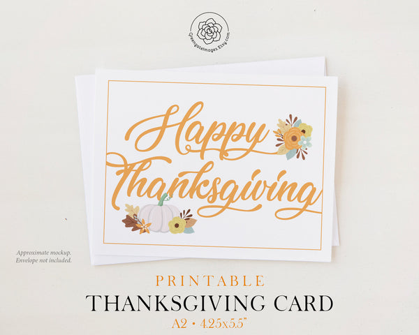 Pumpkins and Flowers Thanksgiving Card - Printable Digital Download by Greengate Images