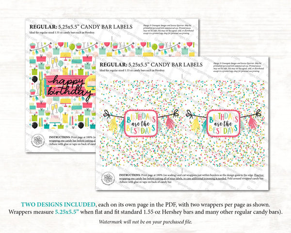 Happy Birthday Candy Bar Wrappers - Printable Digital Download by Greengate Images