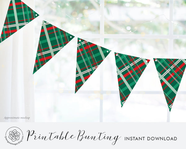Christmas Plaid Bunting - Printable Digital Download by Greengate Images