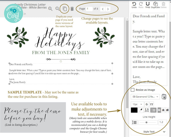 Christmas Letter Template - Simple Handdrawn - Printable Digital Download by Greengate Images