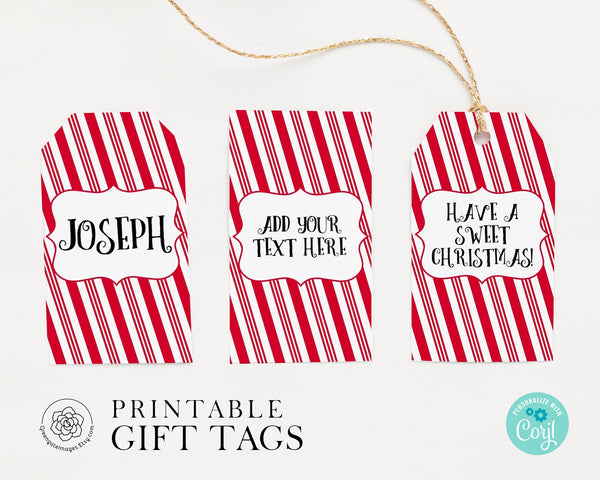 Candy Cane Striped Gift Tags - Red - Printable Digital Download by Greengate Images