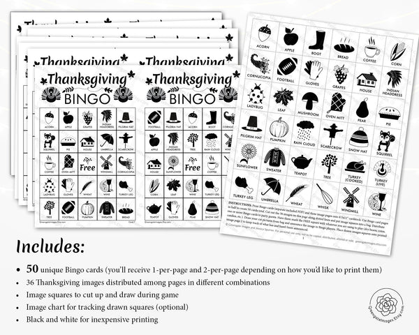 Thanksgiving Bingo - Black and White - Greengate Images