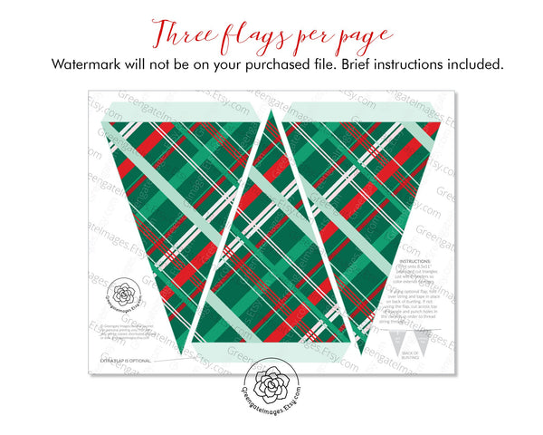 Christmas Plaid Bunting - Printable Digital Download by Greengate Images