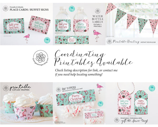 Christmas Flamingo Cupcake Wrappers - Printable Digital Download by Greengate Images