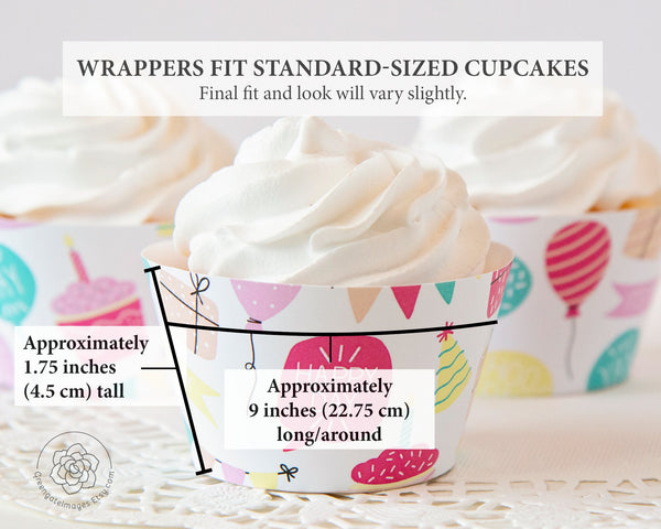Birthday Cupcake Wrappers - Pink Happy Day Pattern - Printable Digital Download by Greengate Images