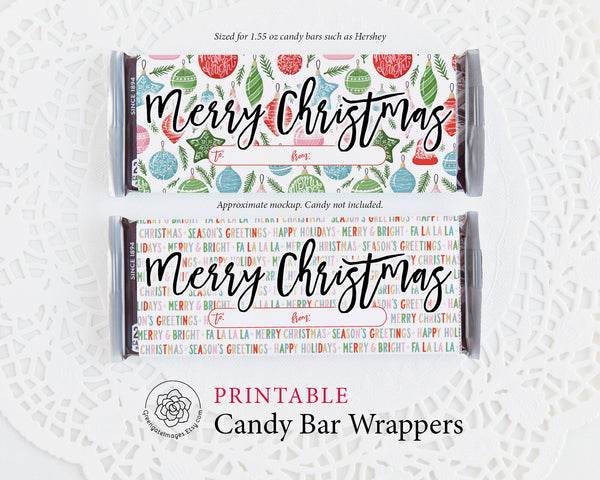 Christmas Candy Bar Wrapper Duo - Snowflakes and Colorful Mix - Printable Digital Download by Greengate Images