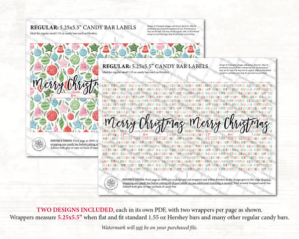 Christmas Candy Bar Wrapper Duo - Snowflakes and Colorful Mix - Printable Digital Download by Greengate Images
