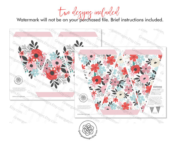 Valentine Floral Bunting - Printable Digital Download by Greengate Images