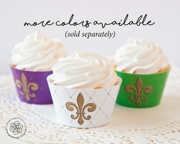 Fleur-de-lis Cupcake Wrapper - White - Printable Digital Download by Greengate Images
