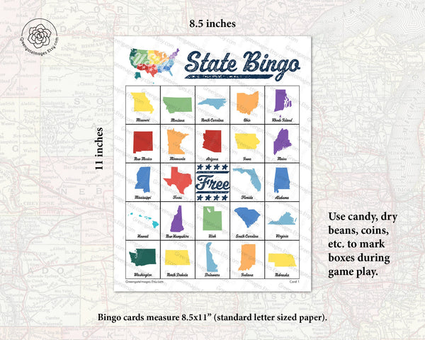 US State Bingo - Color - Greengate Images