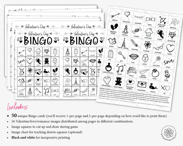 Valentine's Day Bingo - Black and White - Greengate Images