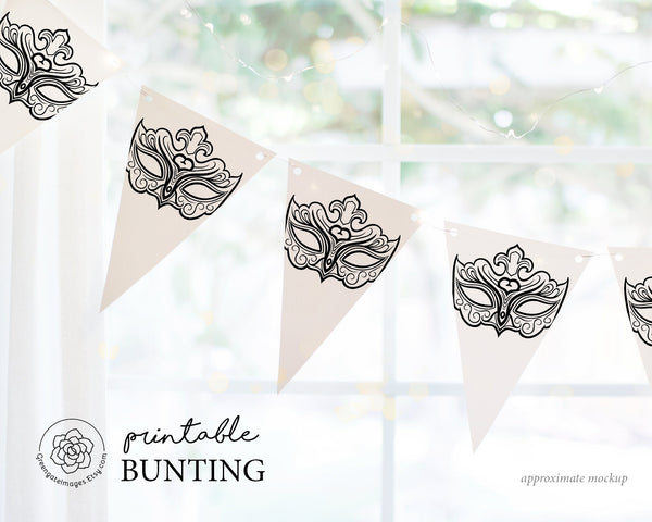 Masquerade Bunting - Black and White - Printable Digital Download by Greengate Images