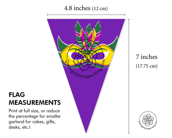 Mardi Gras Bunting - Multicolored Masks - Printable Digital Download by Greengate Images