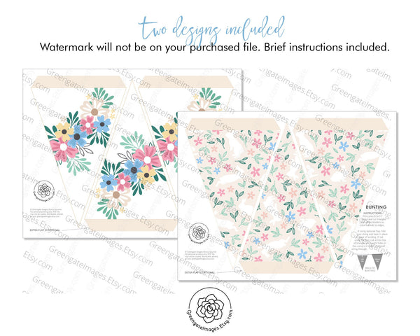 Easter Bunting - Bunnies and Flowers - Printable Digital Download by Greengate Images