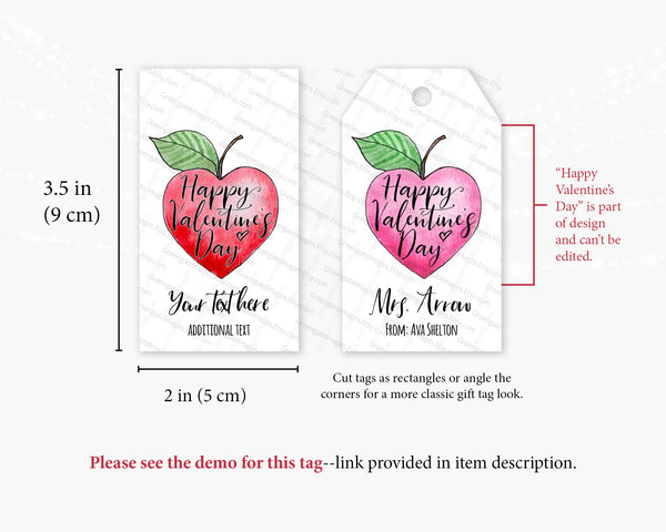 Teacher Valentine's Gift Tags - Heart-Shaped Apple - Printable Digital Download by Greengate Images