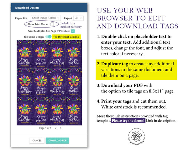 Mardi Gras Gift Tags - Printable Digital Download by Greengate Images