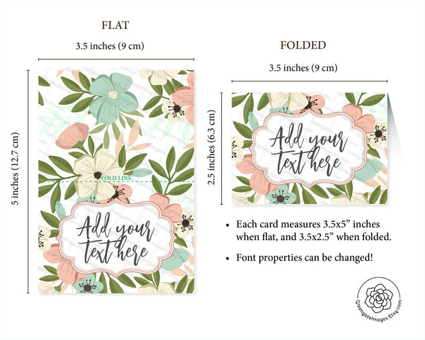 Spring Flowers Place Card - Peach and Mint - Printable Digital Download by Greengate Images