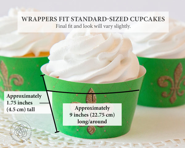 Fleur-de-lis Cupcake Wrapper - Green - Printable Digital Download by Greengate Images