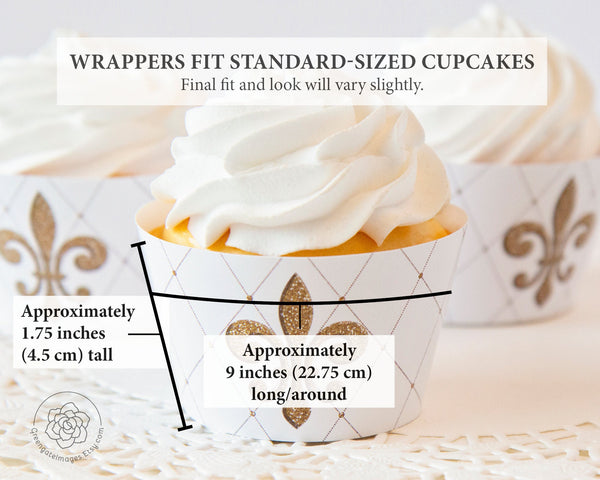 Fleur-de-lis Cupcake Wrapper - White - Printable Digital Download by Greengate Images