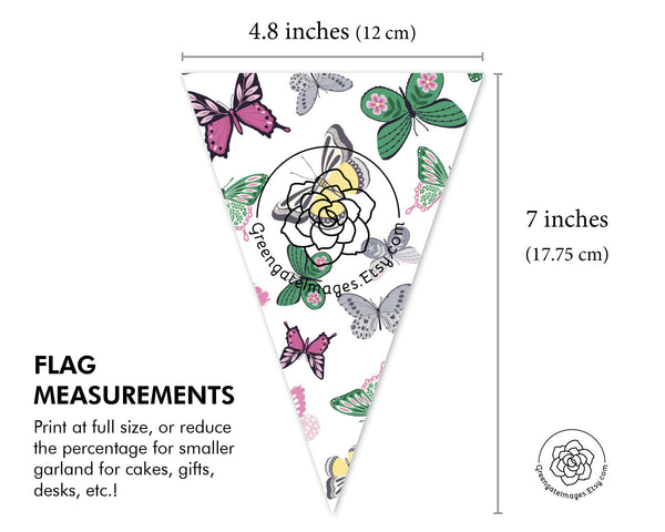 Spring Butterfly Bunting - Violet and Green - Printable Digital Download by Greengate Images