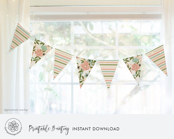 Spring Bunting - Flowers and Stripes - Printable Digital Download by Greengate Images