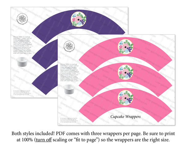 Floral Cupcake Wrappers - Pink and Purple - Greengate Images