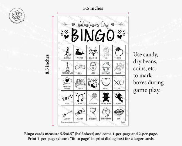 Valentine's Day Bingo - Black and White - Greengate Images