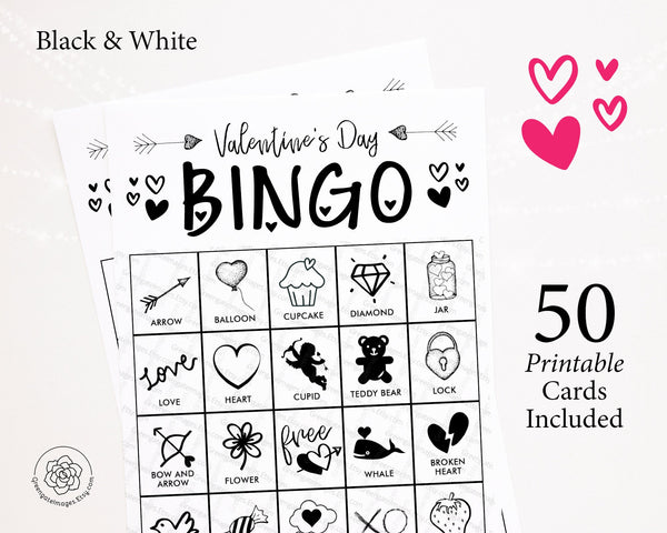 Valentine's Day Bingo - Black and White - Greengate Images