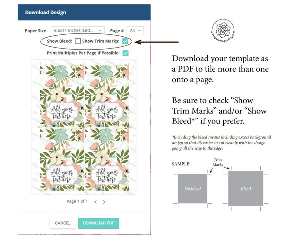 Spring Flowers Place Card - Peach and Mint - Printable Digital Download by Greengate Images