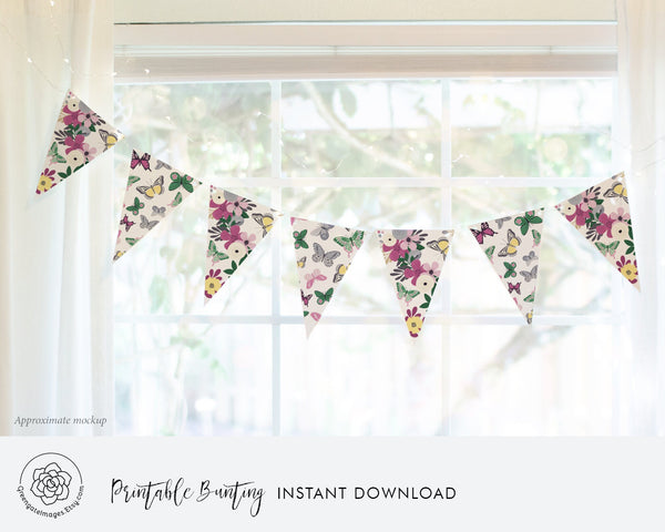 Spring Butterfly Bunting - Violet and Green - Printable Digital Download by Greengate Images